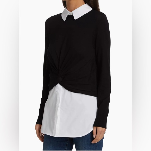 Veronica Beard Phoebe Black White Mixed Media Wool Button Up Sweater Top Size XS - Picture 2 of 12